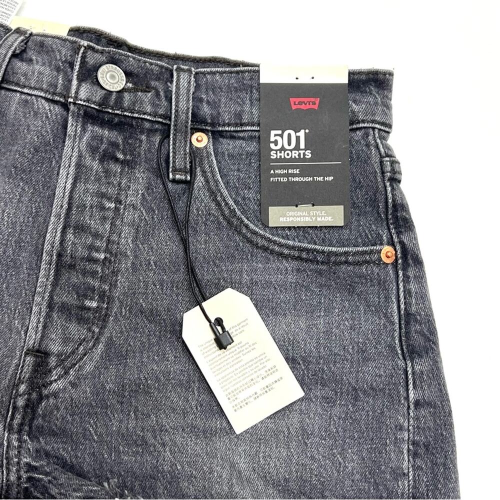 Levi’s 501 High-Rise Denim Shorts Cabo Rise Shorts BLACK sz 25 Button Fly - Picture 5 of 14